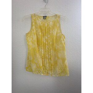ANN TAYLOR Women's Cami Top M Silk Cotton Yellow Geo Unlined‎ Lightweight Office